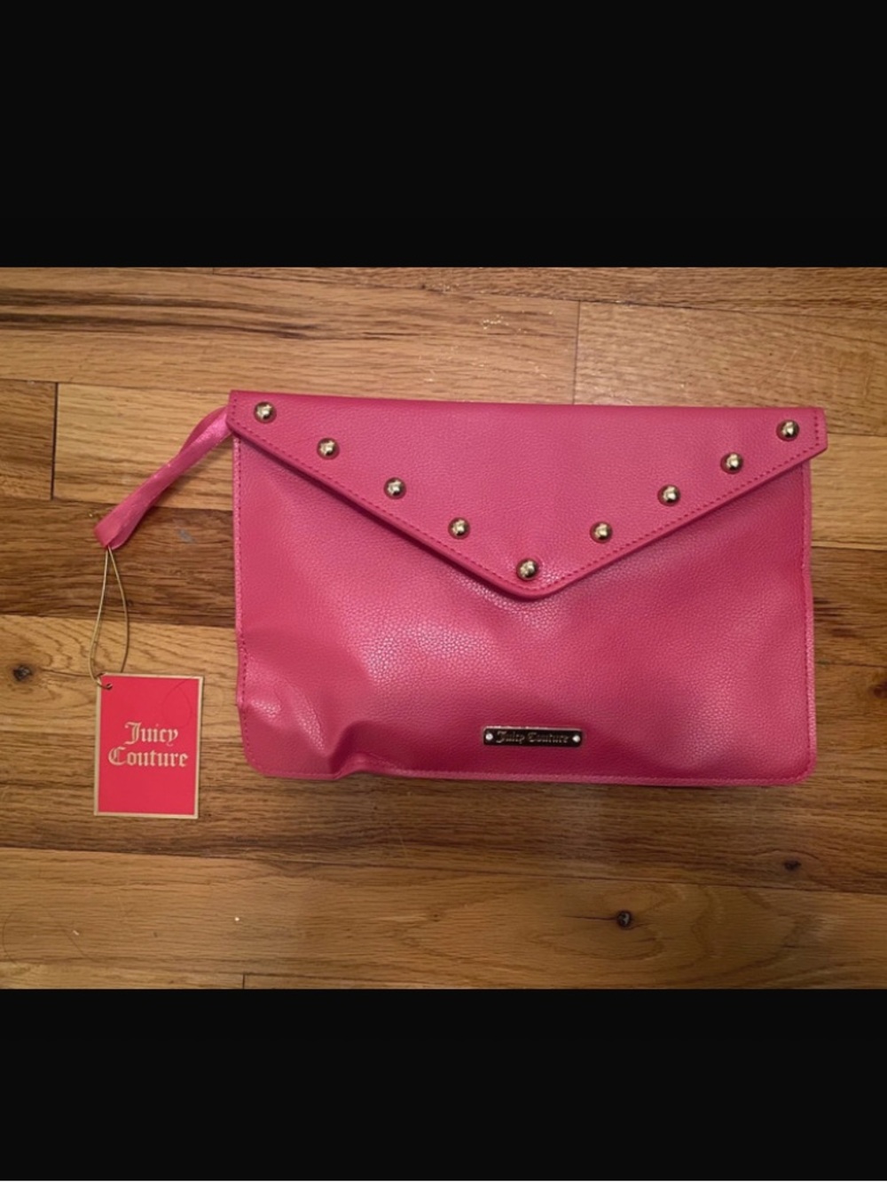 Juicy Couture Hot Pink Studded Envelope Wristlet Clutch